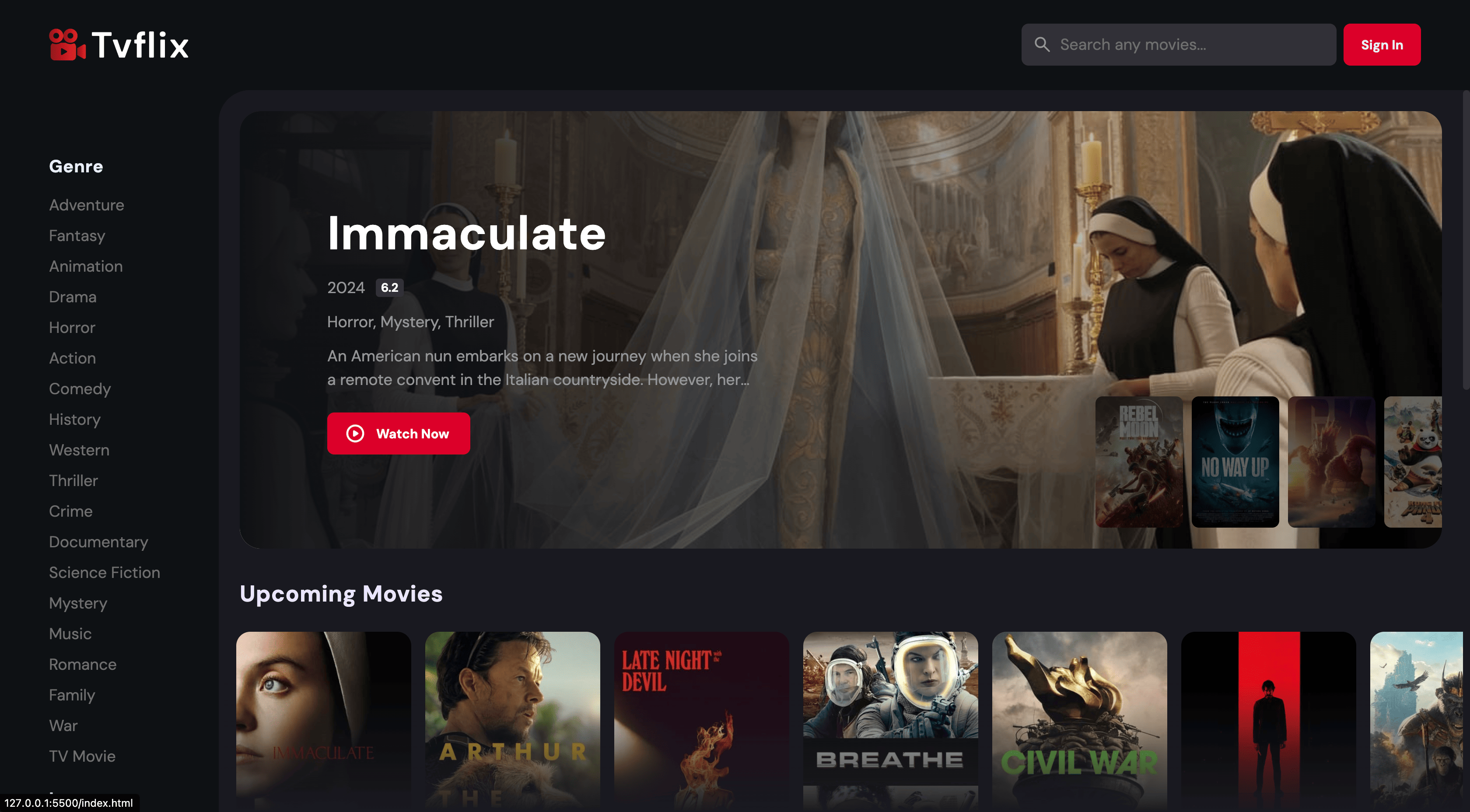 Tvflix movie discovery dashboard